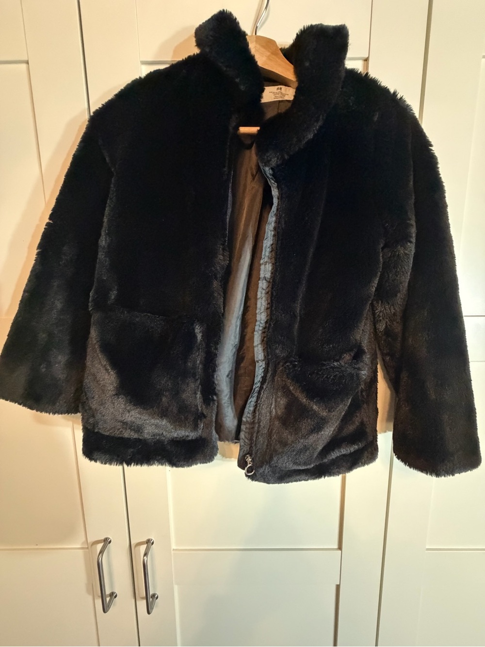 H&M Black Faux Teddy Coat with Zip Front W